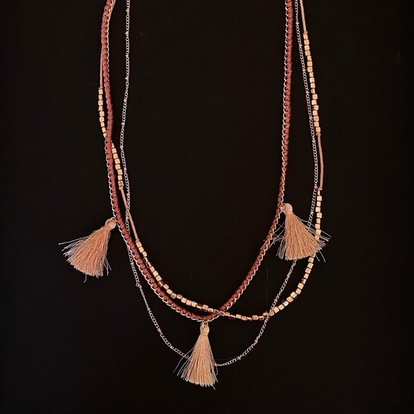 Tasseled Tassel Beaded Statement Multi Layer Boho Necklace in Rose Gold - Picture 5 of 8